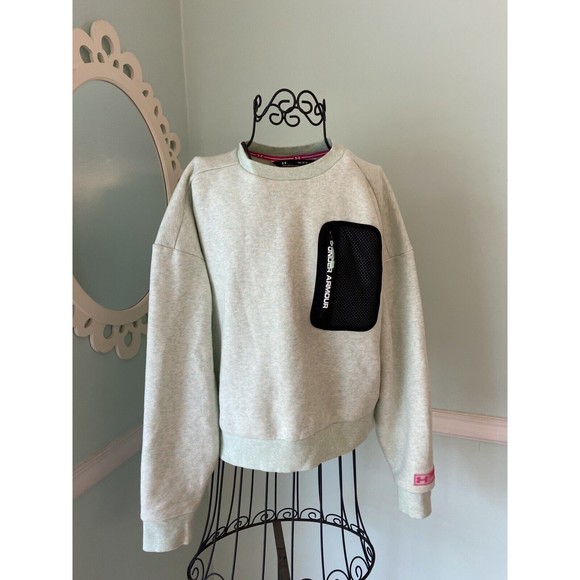 Under Armour L/s Heathered Mint Green Crew Neck Loose Sweatshirt Med Crop - Picture 1 of 8